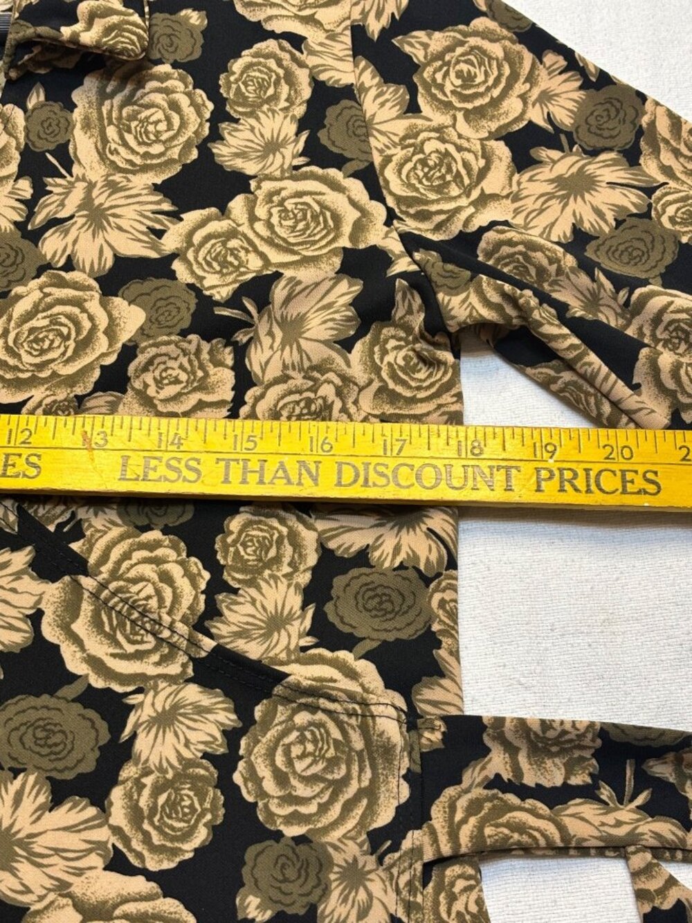 Susan Lawrence Black & Gold Floral Wrap Dress Long Sleeve Made In USA Size M - Picture 11 of 16